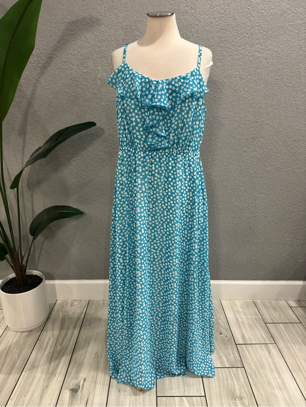 Lane Bryant Teal and White Ruffle Maxi Dress
